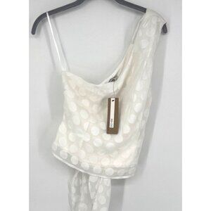 Do + Be Womens One Shoulder Bow Tie Polka Dots Size Large White